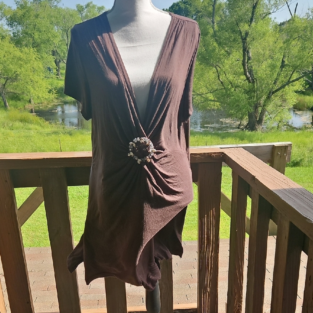 Brown Wrap Dress with Embellished Detail